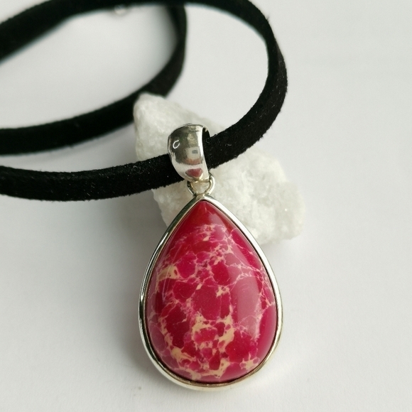 New pink plum Imperial Jasper Sterling Silver pendant necklace